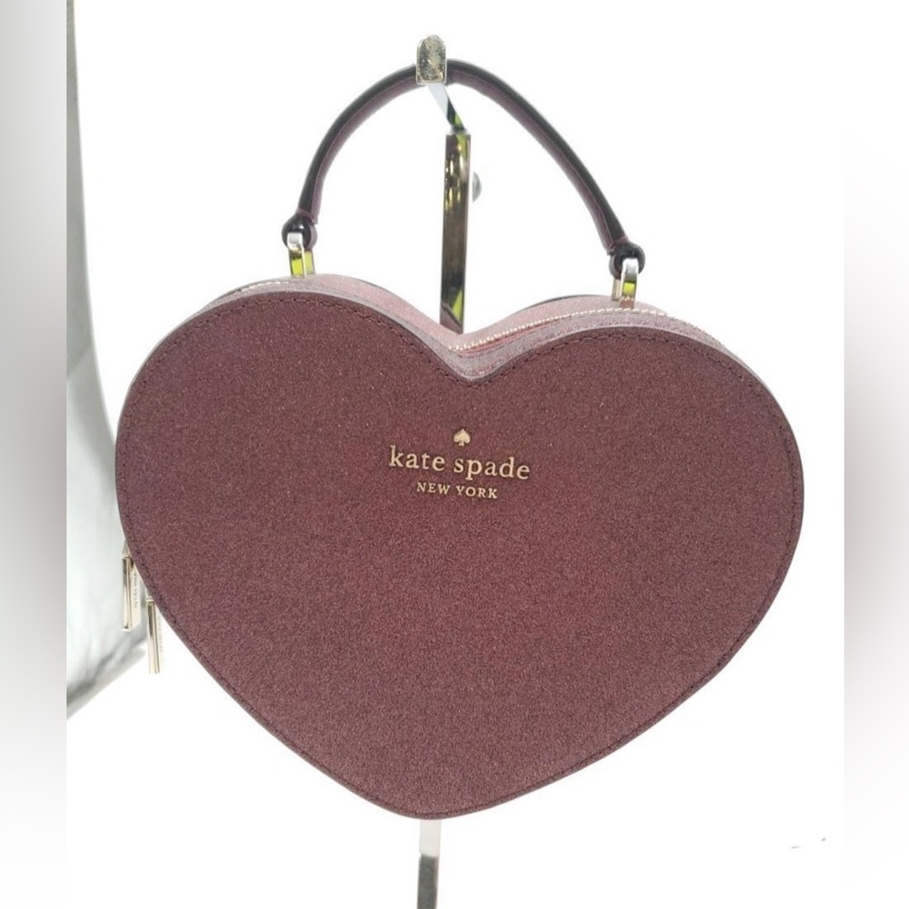 Kate Spade Glitter Heart-Shaped Top Handle Mini Bag in Burgundy